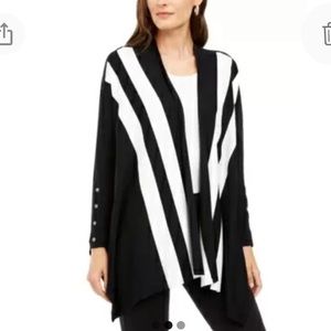 NEW Alfani Open Front Striped Cardigan Sweater, Size Small Petite, Black White